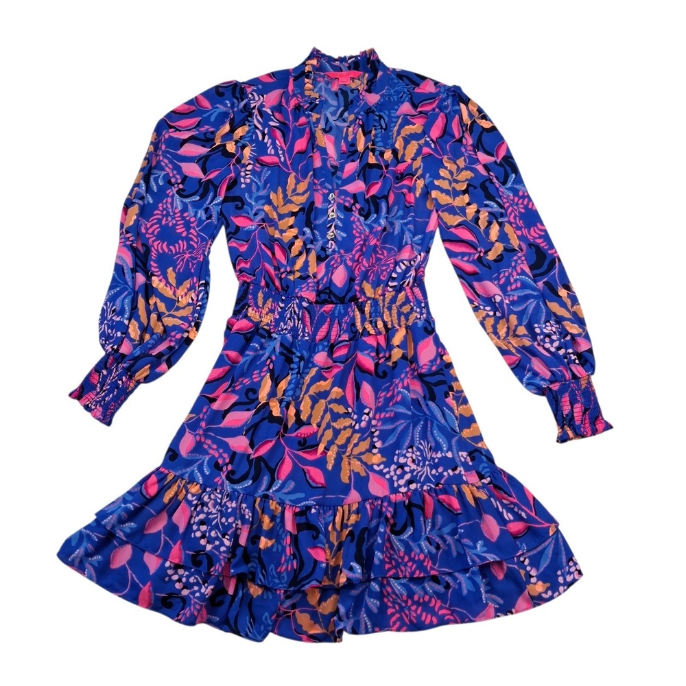 Lilly Pulitzer Dress Botanical Size 6 Tiered Long Sleeve Wedding Guest